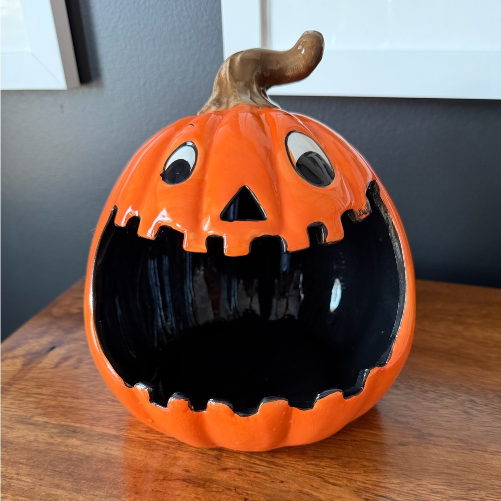 Jack-o’-lantern Orange Pumpkin Ceramic Candy Bowl